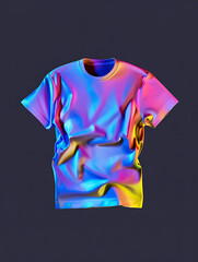 Iridescent Holographic T- Shirt Floating Against Dark Background t-shirt clothing isolated on a transparent background