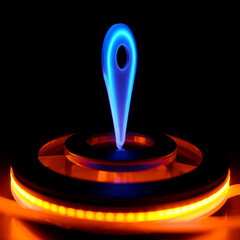 Glowing Blue Location Pin on Illuminated Orange Platform 4ace7f2ad5f2 image isolated on a transparent background