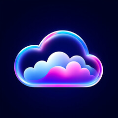 Neon Cloud Icon with Blue and Pink Glow on Dark Background glowing light isolated on a transparent background