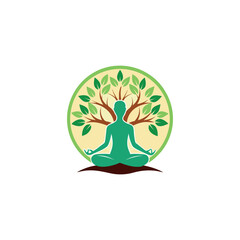 tree yoga logo design vector 