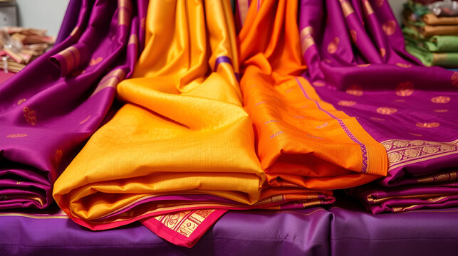 beautifully folded sarees in various colors and patterns