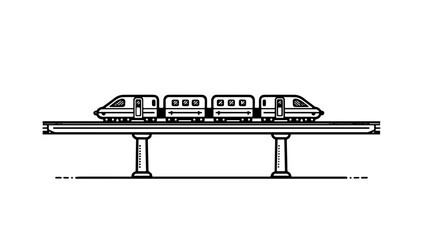 Monorail train on elevated bridge illustration in modern design