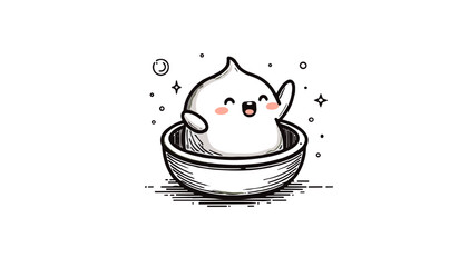 Cute dough character in bowl illustration, representing ice cream and dessert 