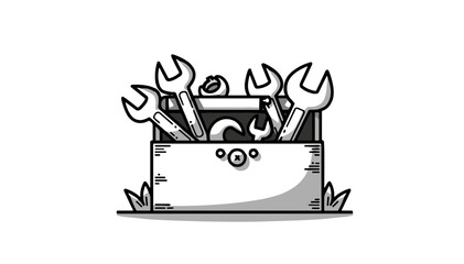 Toolbox filled with wrenches illustration in a vintage style