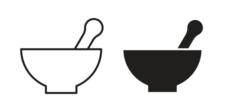 Mortar pestle icon clipart and lineart vector symbols