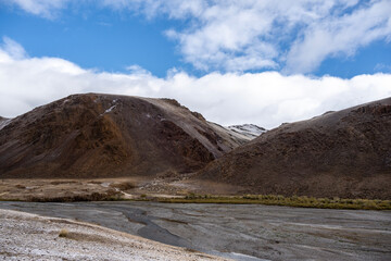 A beautiful autumn landscape with mountains and gorges in Altai, captured with a drone.