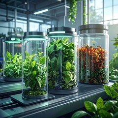Modern plant lab with glass containers