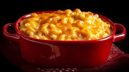 Mac and cheese in red dish