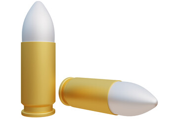 Set of gun bullets on white background. 3D illustration.