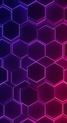 Futuristic glowing hexagon pattern with vibrant purple and pink neon lights creating a modern technological backdrop