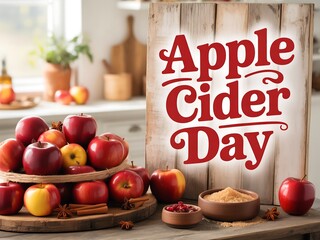 Celebrate apple cider day with a rustic kitchen scene and freshly picked apples