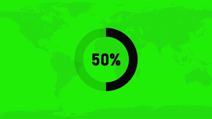 Vibrant green background with a dotted world map and a 31 percent progress circle global earth - Powered by Adobe