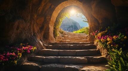Uplifting Christian Easter Stock Photo of Empty Tomb of Jesus Christ for Church Bulletins and Religious Marketing
