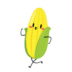 Corn cartoon vector. Cute vegetable vector character isolated on white. Corn mascot.