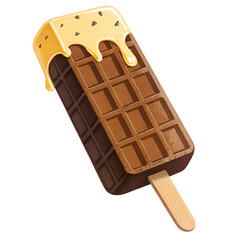 Chocolate waffle ice cream bar with caramel topping dessert food summer treat delicious frozen dessert