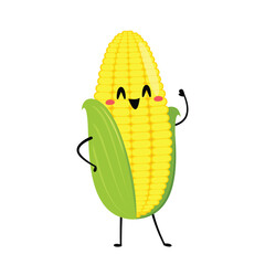 Corn cartoon vector. Cute vegetable vector character isolated on white. Corn mascot.