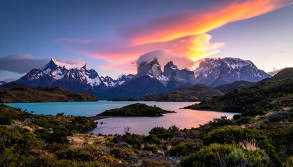 Majestic mountain lake sunrise