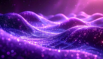 Abstract, flowing, purple and pink digital artwork with shimmering particles, creating a sense of depth and movement