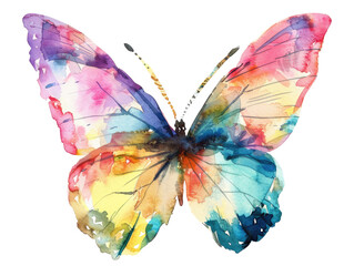 Vibrant watercolor butterfly with colorful wings displayed on a transparent background