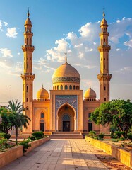 Mosque facade at sunrise
