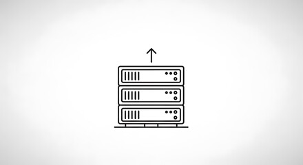 Server Rack Data Upload Icon Minimalist Line Art Style.