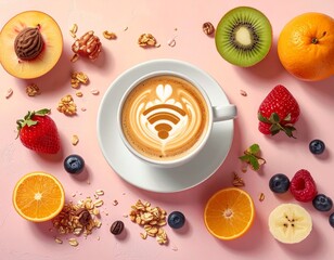 Breakfast Still Life with Coffee and Fresh Fruit.