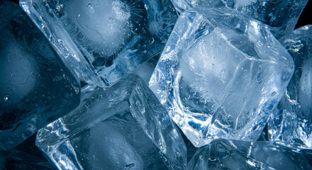 Clear ice cubes glowing, macro detail