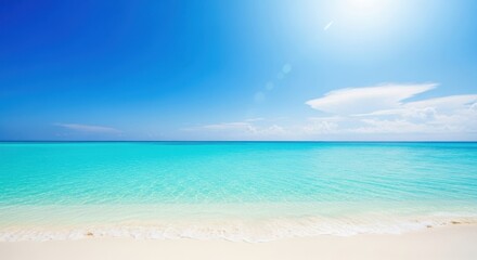 Obraz premium Pixelated tropical beach scene with turquoise water and blue sky