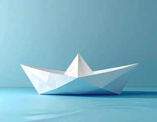 White paper boat on a light blue background