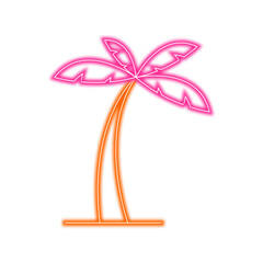 Fototapeta premium An illustration of a palm tree in vibrant neon colors, pink and orange, against a white background.