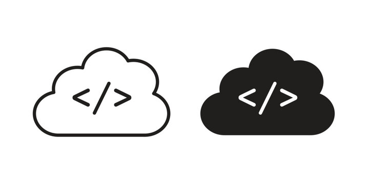 Cloud code icon clipart and lineart vector symbols
