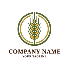 Stylized Wheat Grain Logo with Green and Gold Circles, Ideal for Agriculture, Bakery, or Food Company Branding, on a Clean White Background, Flat Vector Elements, Vector Illustration, Simple Vector,