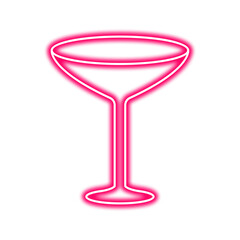 A vibrant pink neon sign depicting a classic martini glass silhouette against a bright white background.