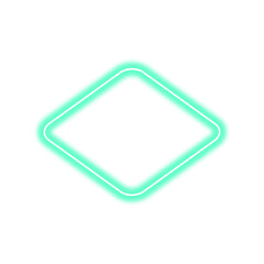 A glowing, light-green, diamond-shaped neon sign or frame with rounded corners, isolated on a white background.