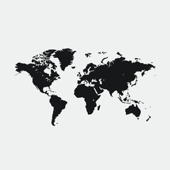 Black silhouette of the world continents on a plain white background