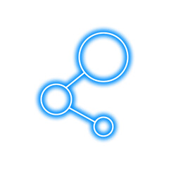 Abstract glowing blue network icon with three connected circles, isolated on a white background.