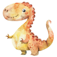 Cute dinosaur character with friendly expression and vibrant colors on transparent background