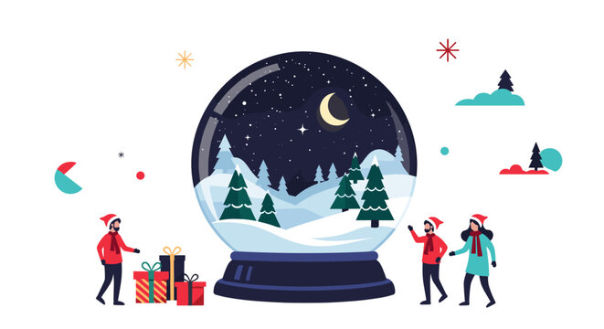 A magical winter wonderland captured within a beautiful snow globe scene.