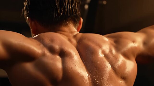 Man Showing off Muscles During Evening Workout in Gym for Fitness and Health