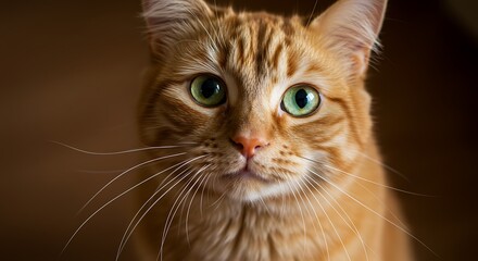 Orange tabby cat with green eyes looking directly at the camera