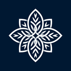 Obraz premium Stylized, white flower-like design with internal leaf veins on a dark blue background