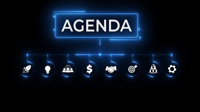 An agenda is a structured outline or plan of topics and activities to be discussed or accomplished during a meeting or event. left to right smoothly 3d animation background. 4k