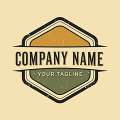 Distressed Company Logo Emblem with Placeholder Text and Rustic Grunge Texture on Beige Background, Flat Vector Elements, Vector Illustration, Simple Vector, Stylized Vector Drawing, Vector Template,