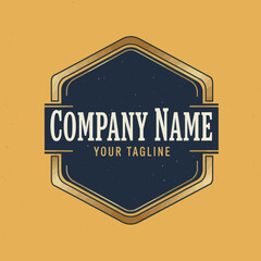 Company Logo Emblem with Gold Frame on Textured Yellow Background, Flat Vector Elements, Vector Illustration, Simple Vector, Stylized Vector Drawing, Vector Template, Clean Vector Style, Minimalist