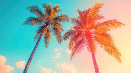 Tropical Palm Trees with Vintage Retro Tones, Beach Vibe for Relaxing and Warm Themed Designs.