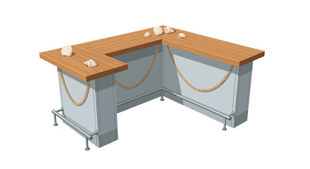 Coastal themed bar with seashells on wooden counter for summer vibes