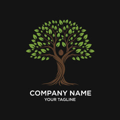 Obraz premium Human tree logo illustration with green leaves, symbolizing growth, wellness, and community connection on an isolated background., Flat Vector Elements, Vector Illustration, Simple Vector, Stylized