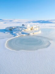 Obraz premium Frozen landscape with ice formations and open water creating a serene winter scene