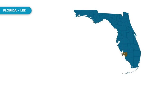 Lee Map Video, Florida map, Political Map of Florida, national flag and borders, perfect for presentations, travel, education, geography, and global studies.