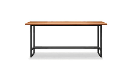 Isolated modern rectangular table with wooden surface and black metal base